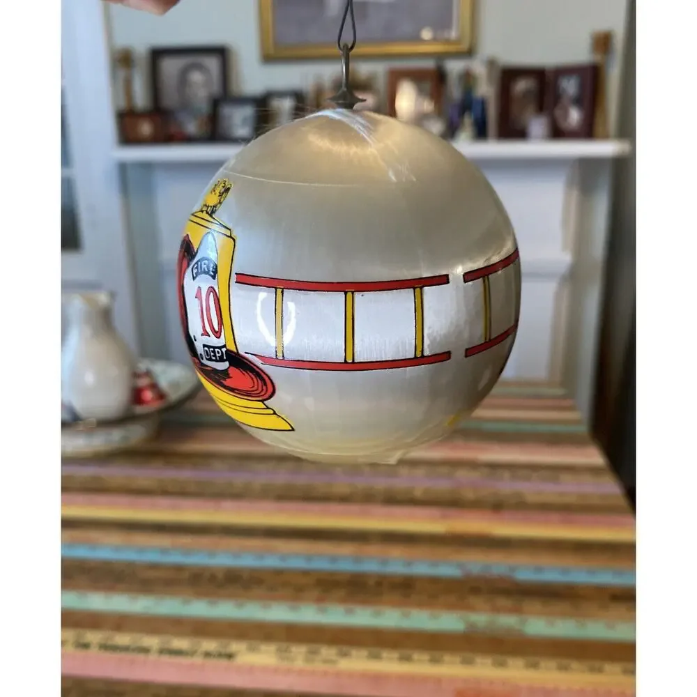 VINTAGE Satin Ball Firefighter Fire Dept 10 Christmas Ornament Fire Engine 80s